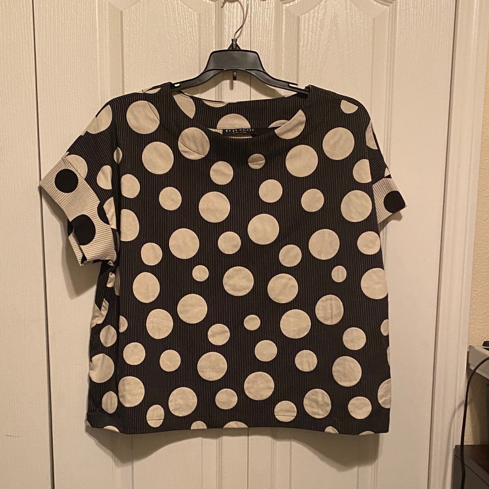 bryn Walker Black Short Sleeve Top with Cream Polka Dots